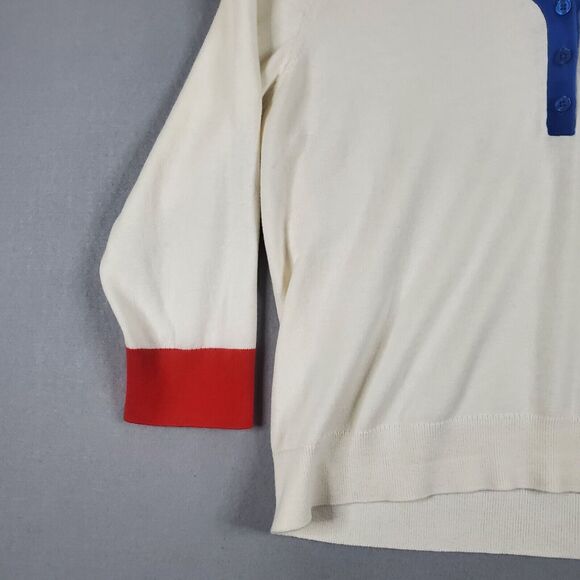 Boden Wiltshire Colorblock V-Neck Sweater Womens US 16/18 Ivory Blue Red - Picture 5 of 11